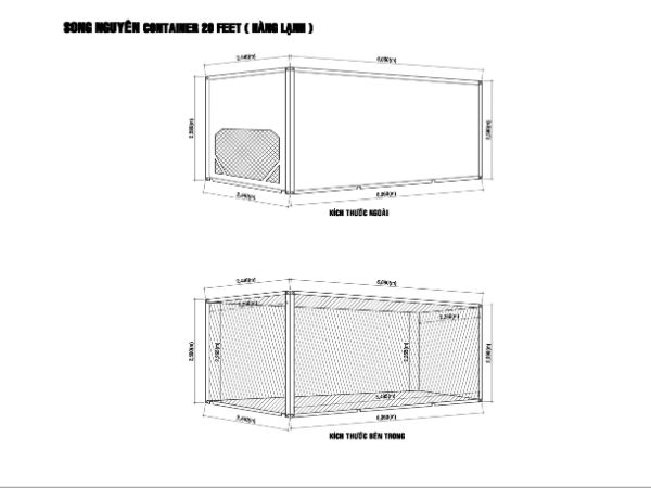 Kích thước công 20 feet đáp ứng đủ tiêu chuẩn quốc tế ISO