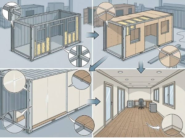 Hoàn thiện trần, vách và sàn container
