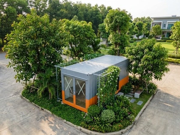 Trồng cây xanh tạo bóng mát quanh nhà container